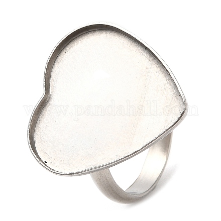ステンレス製の指輪のパーツ 304 つ  ベゼルカップリングのセッティング  ハート  ステンレス鋼色  usサイズ6（16.5mm）  トレイ：19.5x20mm STAS-R123-09P-1