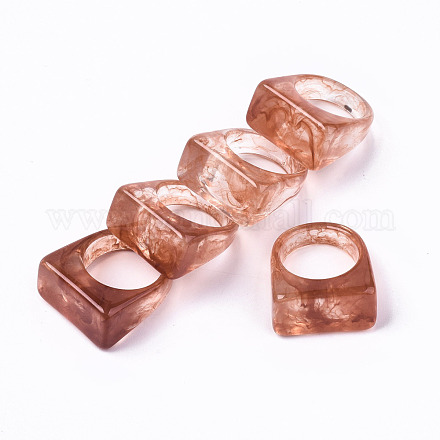 樹脂フィンガー指輪  天然石風  長方形  チョコレート  usサイズ7 1/2(17.7mm) X-RJEW-N033-002-B03-1
