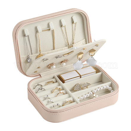 Caja rectangular con cremallera para almacenamiento de joyas de imitación de cuero PW-WG46342-02-1