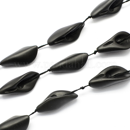 Chapelets de perles en pierre noire mate naturelle en forme de feuille G-S116-27x16mm-15-1