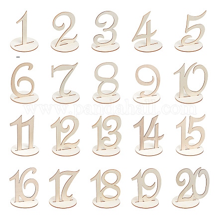 FINGERINSPIRE 20PCS Wood Table Numbers with Holder Base (10cm) Tall Wooden Numbers 1-20 Number Shape Wooden Table Decoration Wedding Party Reception Seat Numbers for Party Catering Event DJEW-WH0034-53-1
