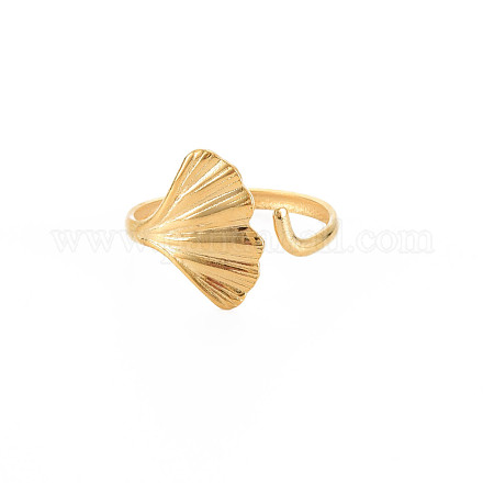 Ion Plating(IP) 304 Stainless Steel Ginkgo Leaf Wrap Open Cuff Ring for Women RJEW-S405-157G-1