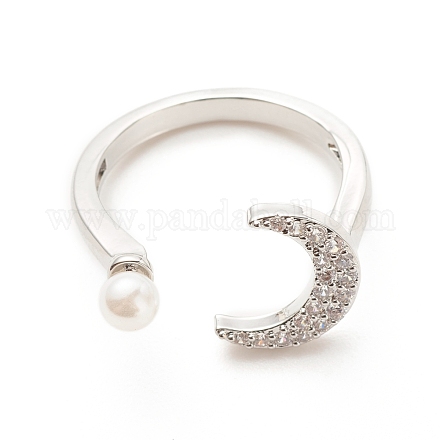 Anello polsino aperto luna con zirconi chiari e finta perla da donna RJEW-A003-01P-1