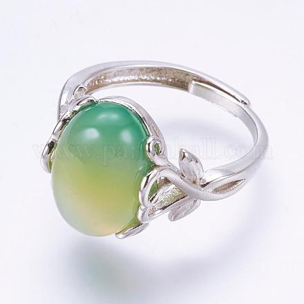 Adjustable Oval Natural Agate Finger Rings RJEW-P059-E01-1