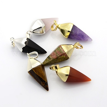 Mixed Bicone Gemstone Pendants with Mixed Color Plated Brass Findings G-P053-25M-1