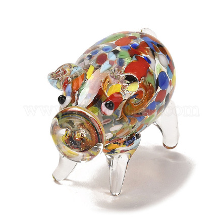 手作りのランプワーク 3d 動物の装飾品  ホームオフィスのデスクトップ装飾用  豚  47x23x30mm LAMP-H064-01C-1