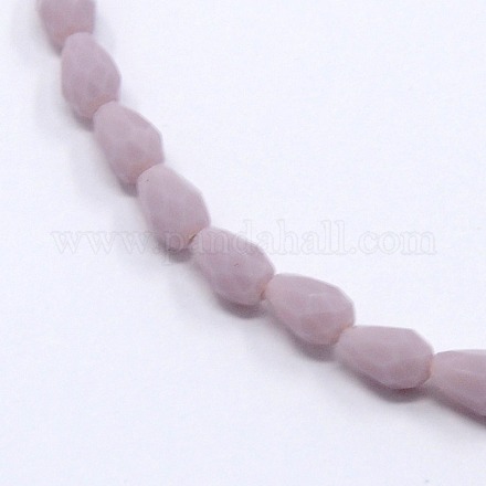 Opaque Solid Color Crystal Glass Faceted Teardrop Beads Strands GLAA-F022-A01-1