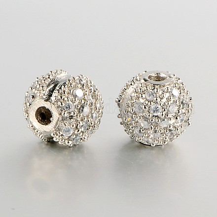 Perles rondes en laiton avec zircone cubique de micro pave ZIRC-J004-28P-1
