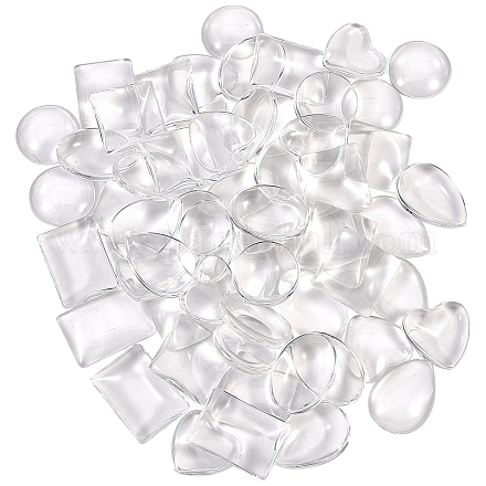 Sunnyclue 60 pcs cabujones de vidrio transparente cuadrado ovalado rectángulo medio corazón gota cúpula de vidrio transparente cabujón 20mm 25mm para colgante de foto artesanía fabricación de joyas GGLA-SC0001-01-1