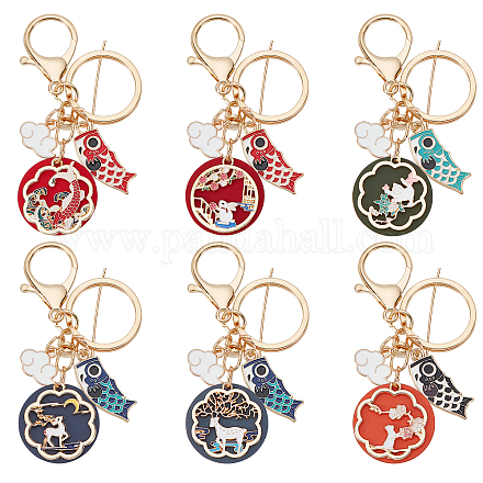 OLYCRAFT 6Pcs Chinese Style Koi Fish Keychains Lucky Ceramic Cat & Deer & Moon & Rabbit Keychain Carp Keychain with Lobster Clasp for Phone Charm Handag Backpack KEYC-OC0001-13-1