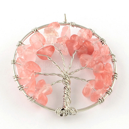 Tree of Life Cherry Quartz Glass Bead Brass Wire Wrapped Big Pendants G-S202-07-1