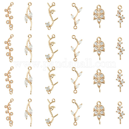 SUPERFINDINGS 24Pcs 6 Styles Cubic Zirconia Links Connectors 13-23x5-10mm Branch and Leaf Bracelet Necklace Connector Pendant Light Gold Leaves Dainty Links for Half-Finished Jewelry KK-FH0004-47-1