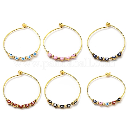 Bracelets en perles d'émail cœur avec mauvais œil BJEW-G675-03G-1