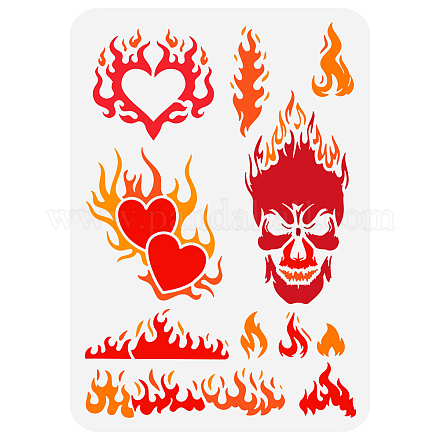 FINGERINSPIRE Flames Painting Stencil 8.3x11.7inch Large Fire Pattern Stencil for Painting Reusable Heart Patterns Drawing Template Plastic Skull Stencil Graffiti Theme Template for DIY Crafts DIY-WH0396-583-1