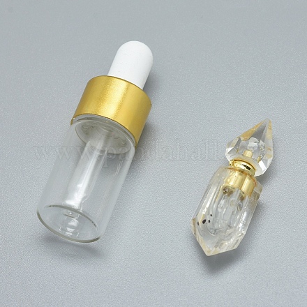 Colgantes de frascos de perfume de cristal de cuarzo natural facetados que se pueden abrir G-E556-12E-1