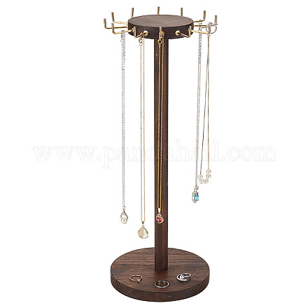 Organizador de exhibición de collar de joyería de madera redonda estante de torre colgante NDIS-WH0017-05-1