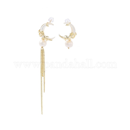 Natural Pearl & Shell Asymmetrical Stud Earrings EJEW-P256-28G-1
