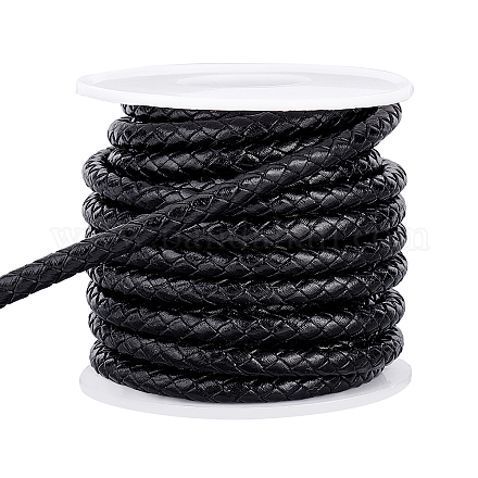 OLYCRAFT 5.5 Yards 5mm Round Braided Genuine Leather String Black Round Folded Braided Round Braided Cord with Spool for DIY Handmade Necklace Bracelet Jewelry Making Crafts Findings Christmas Wrapper WL-OC0001-02-1