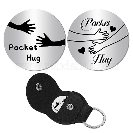 CREATCABIN Pocket Hug Token 2Pcs Stainless Steel Coin Double-Sided Long Distance Relationship Gift with Leather Keychain Keyring Holder Case Inspirational Keepsake for Men Women Friends Daughter Son DIY-CN0002-18E-1