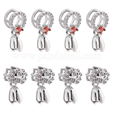SUPERFINDINGS 8Pcs 2 Style Brass Micro Pave Cubic Zirconia Pendant Pinch Bails Platinum Lotus Ring Ice Pick Pinch Bails Rhinestone Buckle Beads Pendant Connector for Jewelry Making ZIRC-FH0001-15-1