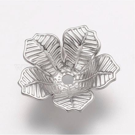 真鍮製ビーズキャップ  エッチングされた金属装飾  花  5花びら  プラチナ  16x4mm  穴：2mm KKC-G002-29P-1