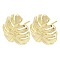 Brass Stud Earring Findings, with Loop, Leaf, Real 18K Gold Plated, 19x19mm, Hole: 1.2mm, Pin: 0.8mm