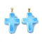 Handmade Lampwork with Brass Pendants, Cross, Light Sky Blue, 29.5x19.5x7.5mm, Hole: 3.5x4.5mm