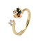 Brass Micro Pave Cubic Zirconia Open Cuff Rings for Women, Flower, Real 18K Gold Plated, Inner Diameter: 17.4mm