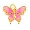 Rack Plating Brass Enamel Pendants, with Jump Ring, Long-Lasting Plated, Lead Free & Cadmium Free, Real 18K Gold Plated, Butterfly Charm, Hot Pink, 17.5x22x2.5mm, Hole: 5mm