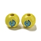 Printed Wood European Beads, Large Hole Beads, Round, Yellow, 16~16.5x14.5~15mm, Hole: 4mm