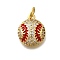 Brass Micro Pave Cubic Zirconia Pendants, with Enamel, with Jump Ring Charms, Lead Free & Cadmium Free, Real 18K Gold Plated, Round, Volleyball, 13.5x11x4mm, Hole: 3.3mm