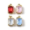 Brass Micro Pave Cubic Zirconia Charms with Glass Crystal, Rectangle, Rack Plating, Long-Lasting Plated, Lead Free & Cadmium Free, with Jump Ring, Mixed Color, 11x7x6mm, Hole: 2mm