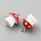 Opaque Resin Pendants, with Platinum Tone Alloy Loops, Mushroom Charm with Polka Dot Pattern, Red, 15x11mm, Hole: 2mm