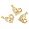 Rack Plating Brass Micro Pave Cubic Zirconia Pendants, Long-Lasting Plated, Lead Free & Cadmium Free, Heart, Real 18K Gold Plated, 20.5x18x3mm, Hole: 4.5x3.5mm