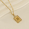 304 Stainless Steel Micro Pave Clear Cubic Zirconia Rectangle with Hollow Letter Pendant Necklaces, Real 18K Gold Plated, Letter N, 17.72 inch(45cm)