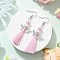Angel 304 Stainless Steel Dangle Earrings, with Seed Beads & Polyester Tassel & Glass Pearl Round Beads, Antique Silver, Pink, 72~69x22mm
