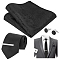 Garment Accessories Kits, Including Polyester Men's Suit Necktie & Pocket Kerchief, Iron & Polyester Cufflinks, Alloy Tie Clip, Black