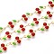 304 Stainless Steel Enamel Cherry Link Chains, with Spool, Soldered, Real 18K Gold Plated, Ion Plating(IP), Red, 11.5x7.5x2~2.5mm, about 32.81 Feet(10m)/Roll