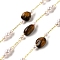 Handmade Natural Tiger Eye Nuggest Beaded Chains, Soldered, with ABS Plastic Beads and Rack Plating Brass Findings, Long-Lasting Plated, Lead Free & Cadmium Free, with Spool, Real 18K Gold Plated, 7~11x6~10x4~6mm