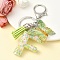 Resin & Acrylic Keychain, with Faux Suede Tassel Pendant & Alloy Findings, Letter F, 9.5cm