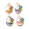 Alloy Enamel Pendants, with ABS Imitation Pearl, Oval with Flower, Rack Plating, Long-Lasting Plated, Lead Free & Cadmium Free & Nickel Free, Golden, Mixed Color, 26.5x20.5x8.5mm, Hole: 3mm