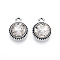 K5 Glass Pendants, Flat Round, Faceted, with Alloy Findings, Platinum, Clear, 17~17.7x14x5.2~6mm, Hole: 2mm