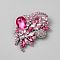 Flower Alloy Rhinestone Lapel Pins for Backpack Clothes, Rose, 82x69mm