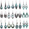 12 Pairs Bohemian Style Alloy Synthetic Turquoise Dangle Earring & Hoop Earring Sets, Mixed Shapes, Mixed Color, 45mm