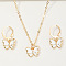 Butterfly Alloy Enamel Pendant Necklace & Earring Sets for Children, White, Necklace: 450mm