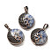 Natural Blue Spot Jasper Pendants, with Brass Findings, Flat Round, 26.5x23x9mm, Hole: 8x5mm