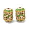 Alloy Enamel & Rhinestone Beads, Column, Golden, Green, 13.5x9.5mm, Hole: 1.6mm