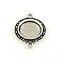 Flat Round Tibetan Style Alloy Connector Cabochon Settings, Lead Free, Antique Silver, Tray: 14mm, 28x20x2.5mm, Hole: 2mm, about 410pcs/1000g