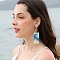 Brass Boho Chandelier Earrings, Glass Seed Beaded Tassel Earrings, Light Sky Blue, 110x32mm