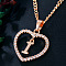 Alloy Crystal Rhinestone Heart with Initial Pendant Necklaces, Rose Gold, Letter I, 16.93 inch(43cm)